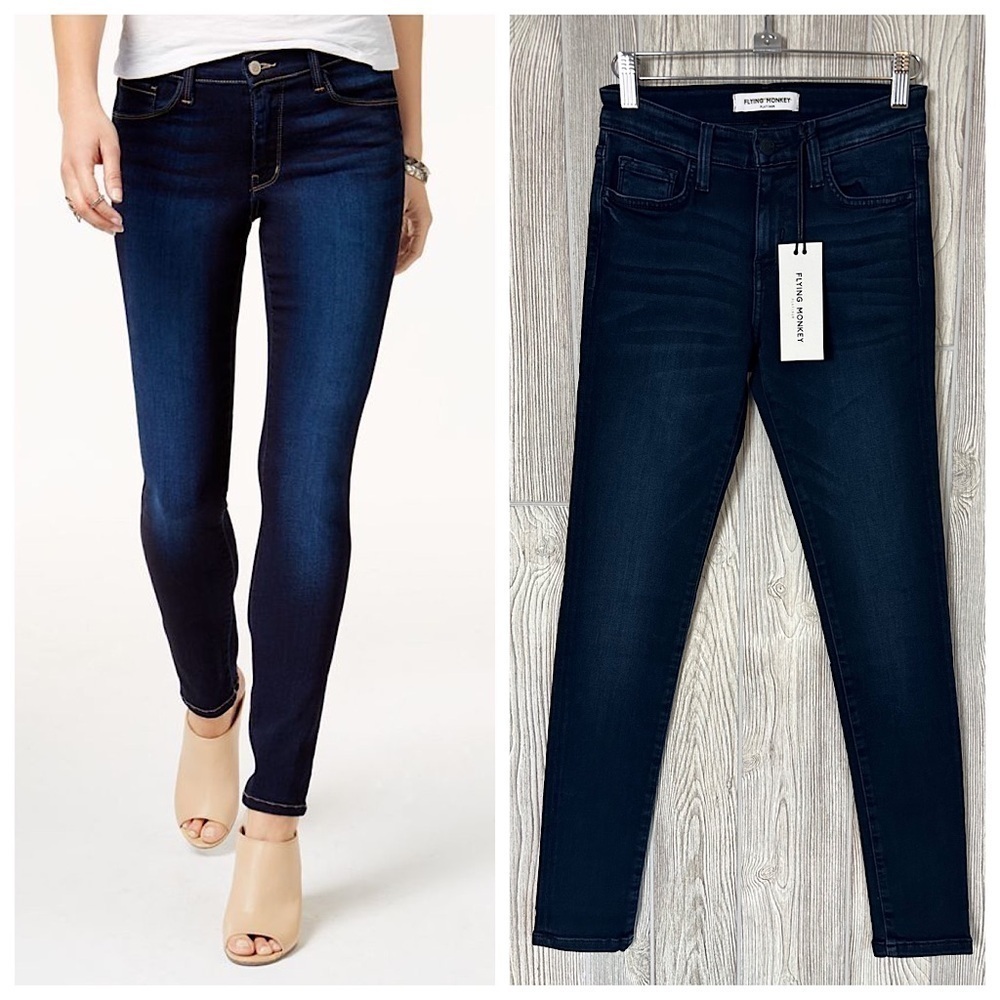 NEW! FLYING MONKEY PLATINUM MID RISE DARK BLUE DENIM Skinny Jeans Size 24 Skinny